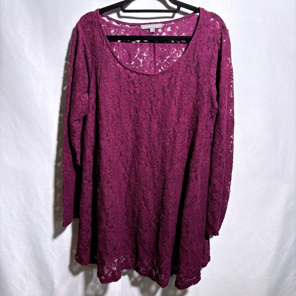 Purple Lace Long Sleeve Lined Tunic Top Plus Size 2X Blouse Boho Fairy Romantic - Picture 1 of 9
